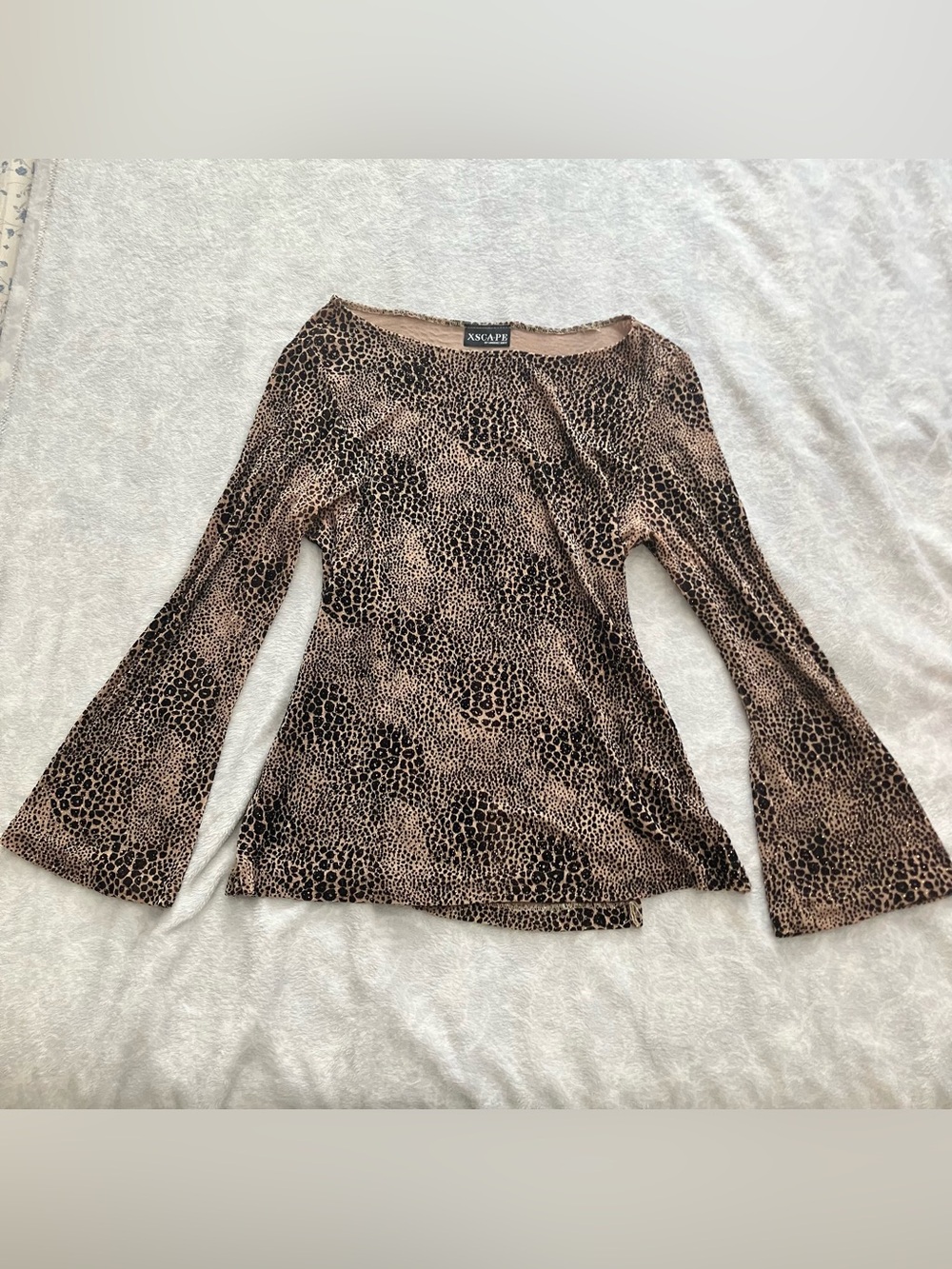 Xscape Brown and Black Leopard Bell Sleeve Top